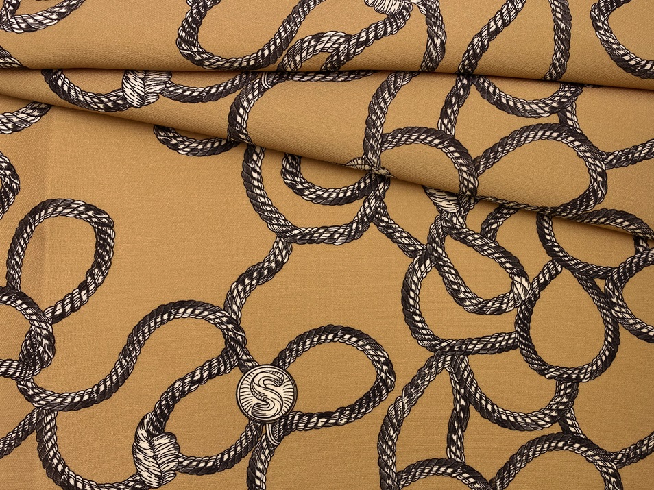Ткань Платьевая  карамельного цвета с принтом  кант с узлами 29488 1