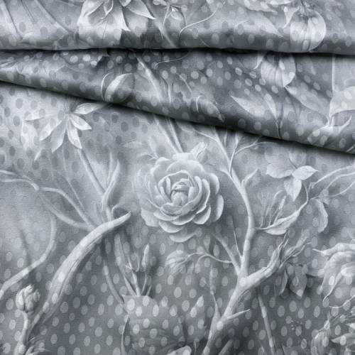 Ткань Шёлк  серого цвета с принтом  цветы , жемчуг 46479