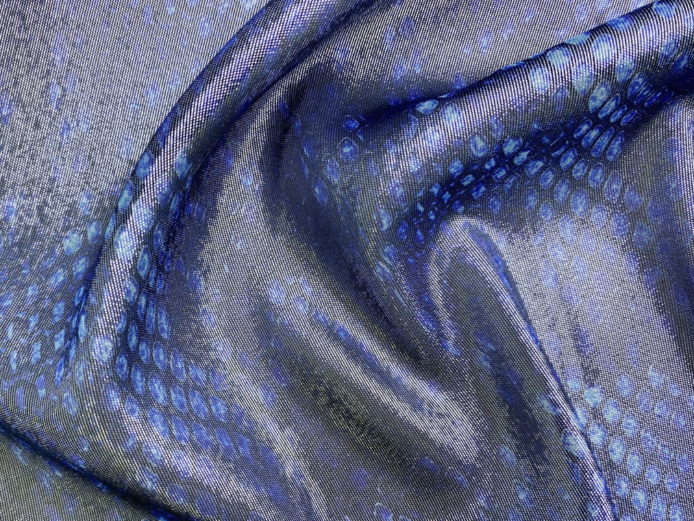 Ткань Шёлк синего цвета с принтом  питон с люрексом 46478 3