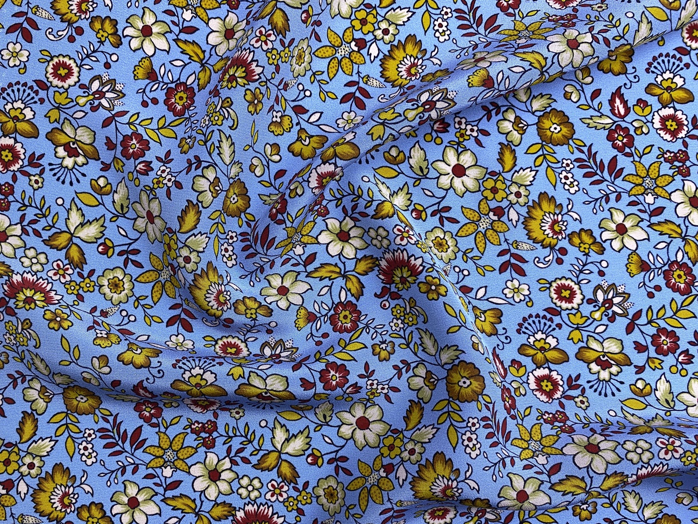 Ткань Шёлк  голубого цвета с принтом мелкие цветы 46605 3