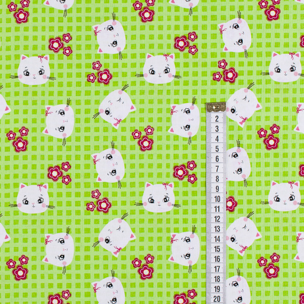 Ткань Хлопок принт - Котенок и цветочек 7 2