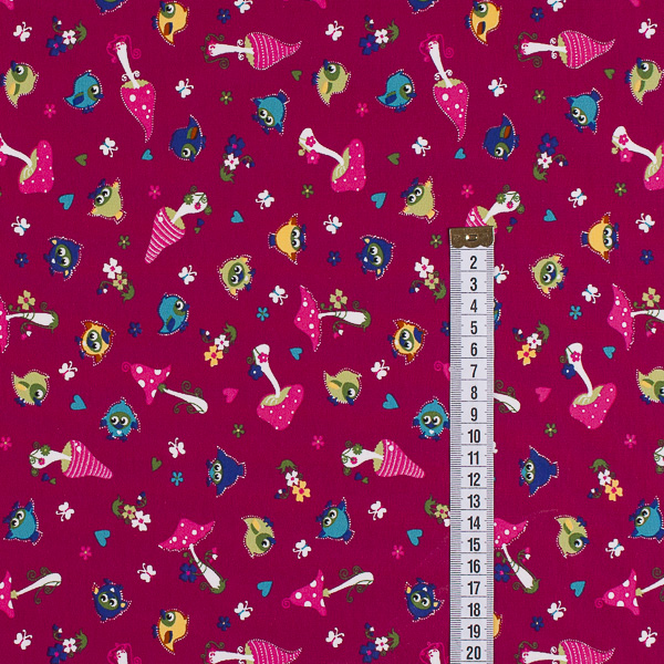 Ткань Трикотаж - Грибочки и птички 3 2
